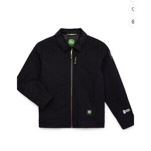 John Deere Work Jacket Black Quilted Lined Corduroy Collar Canvas Sz XL (14-16)